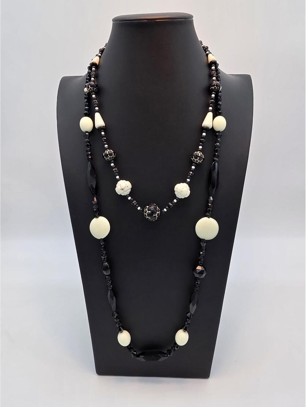 Antique Czech Uranium Glass Necklace Green UV Glow Art Deco Black French Jet